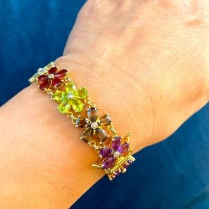 Multi-Gemstone Flower Bracelet in 18kt Gold Over Sterling. 8"